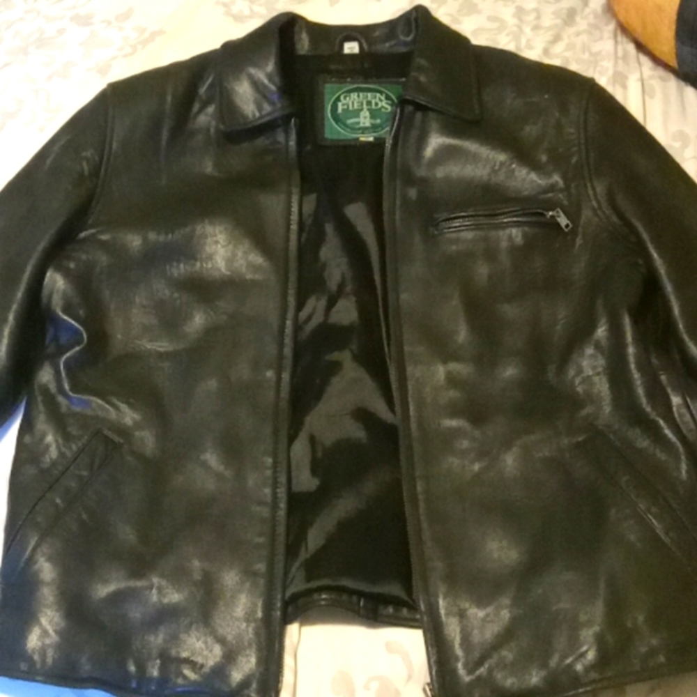 Green fields authentic leather jacket,  size medium womens